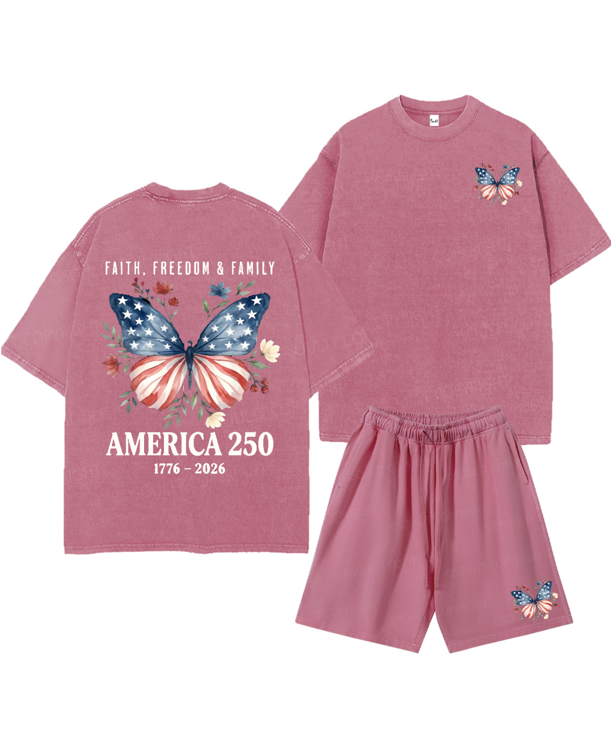 250 Years America Anniversary Double Sided Unisex Christian Washed T-Shirt & Shorts