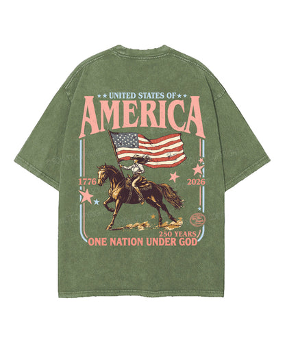 One Nation Under God Double Sided Unisex Washed Christian T-shirt