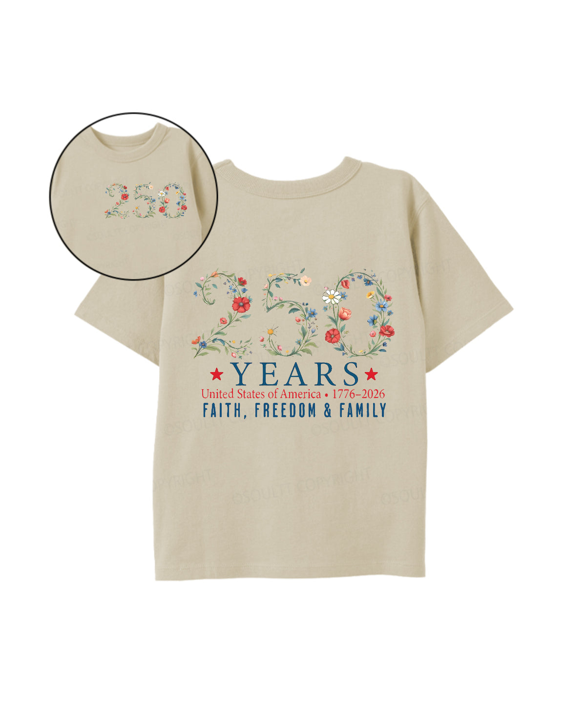 Kids 250 Years America Anniversary Double Sided Cotton Christian T-shirt