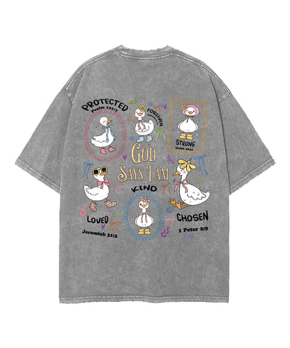 God Says I Am Double Sided Unisex Washed Christian T-shirt