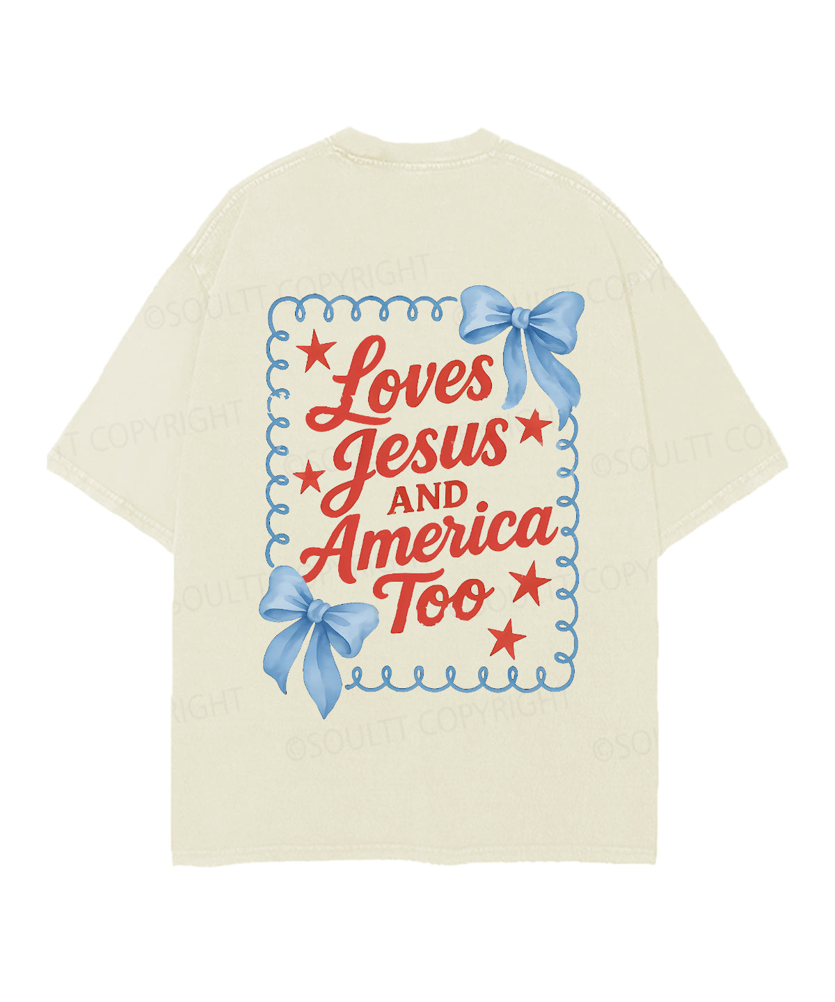 Loves Jesus And America Too Double Sided Unisex Christian Washed T-Shirt & Shorts