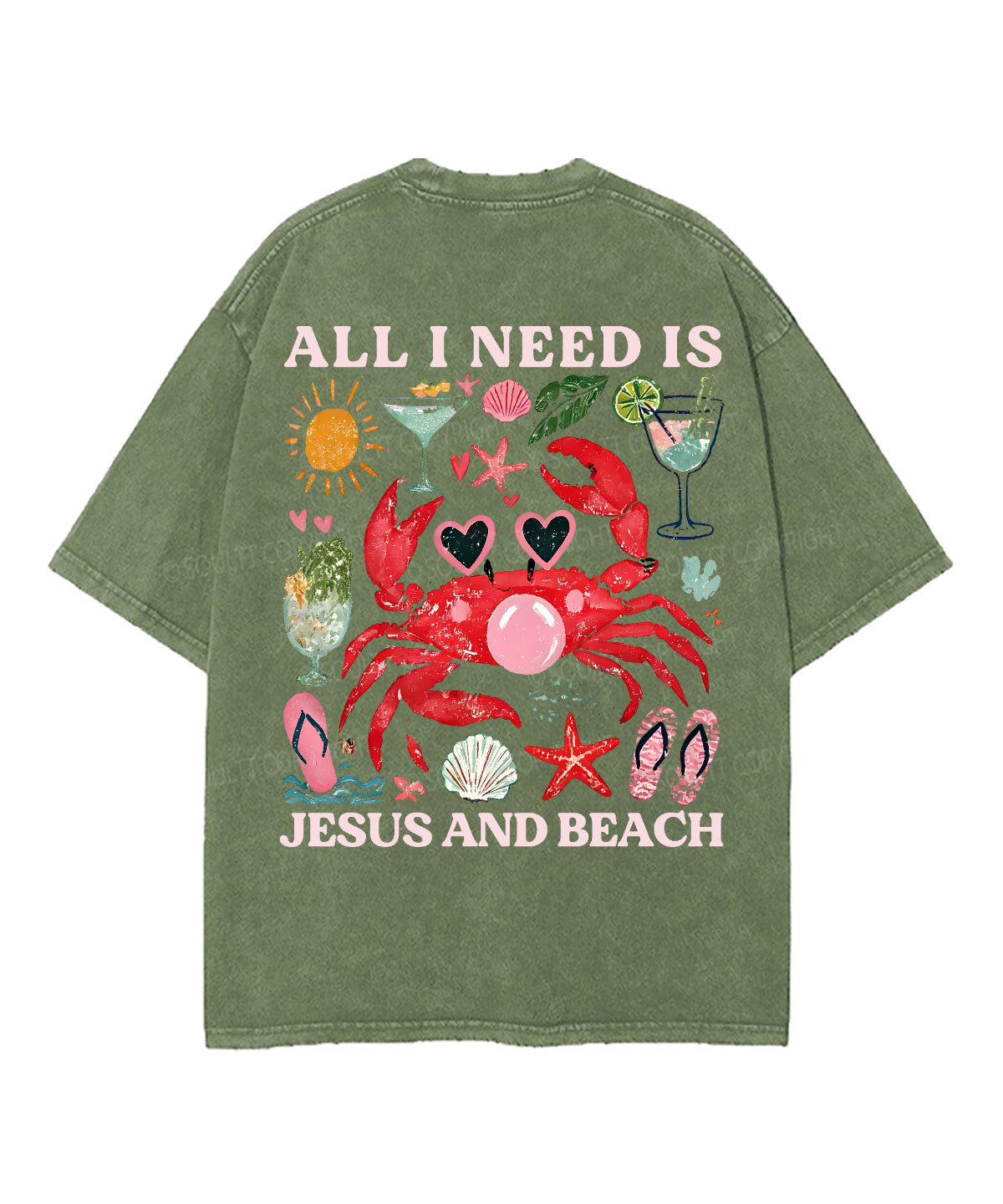 All I Need Is Jesus And Beach Double Sided Unisex Washed Christian T-shirt