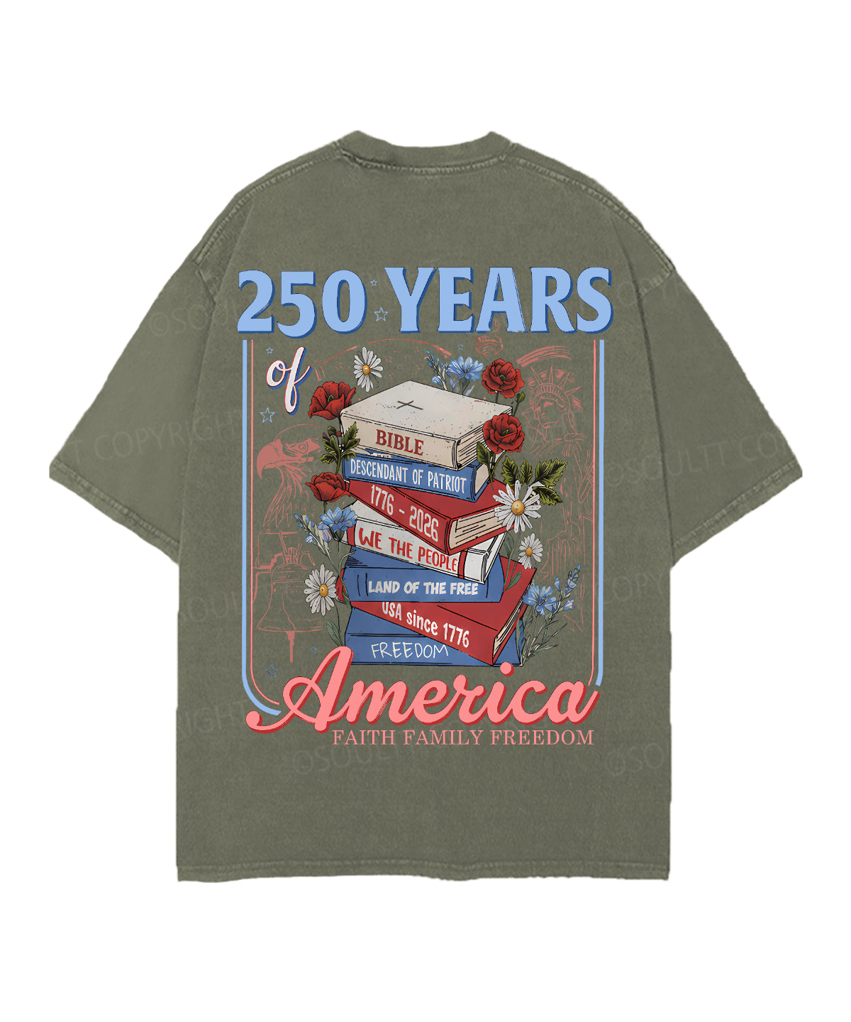 250 Years Of America Double Sided Unisex Christian Washed T-Shirt & Shorts