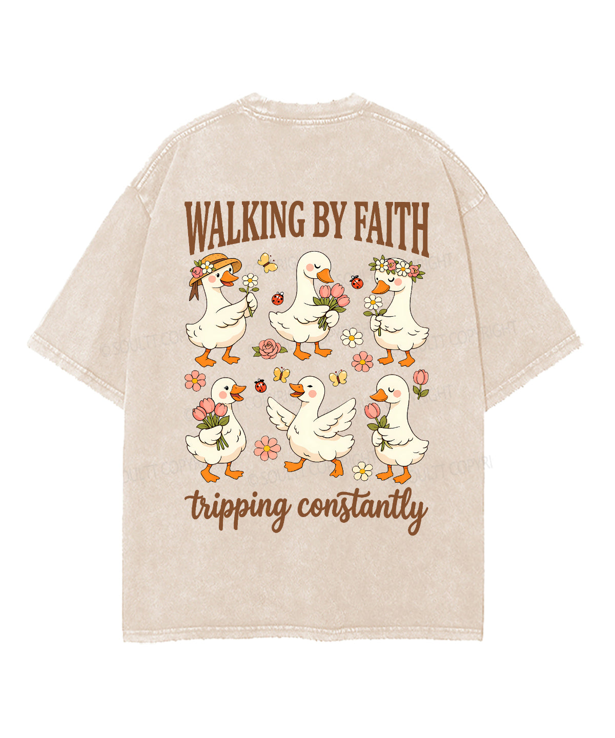 Walking By Faith Tripping Constantly Double Sided Unisex Washed Christian T-shirt