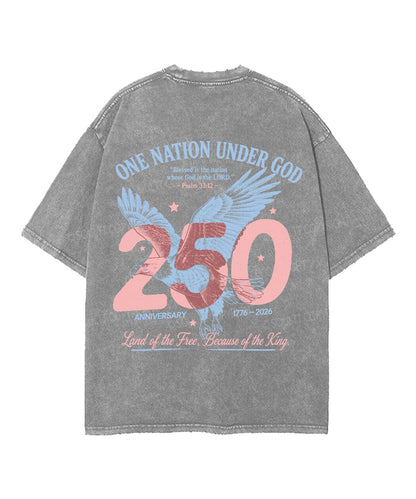 One Nation Under God Double Sided Unisex Washed Christian T-shirt