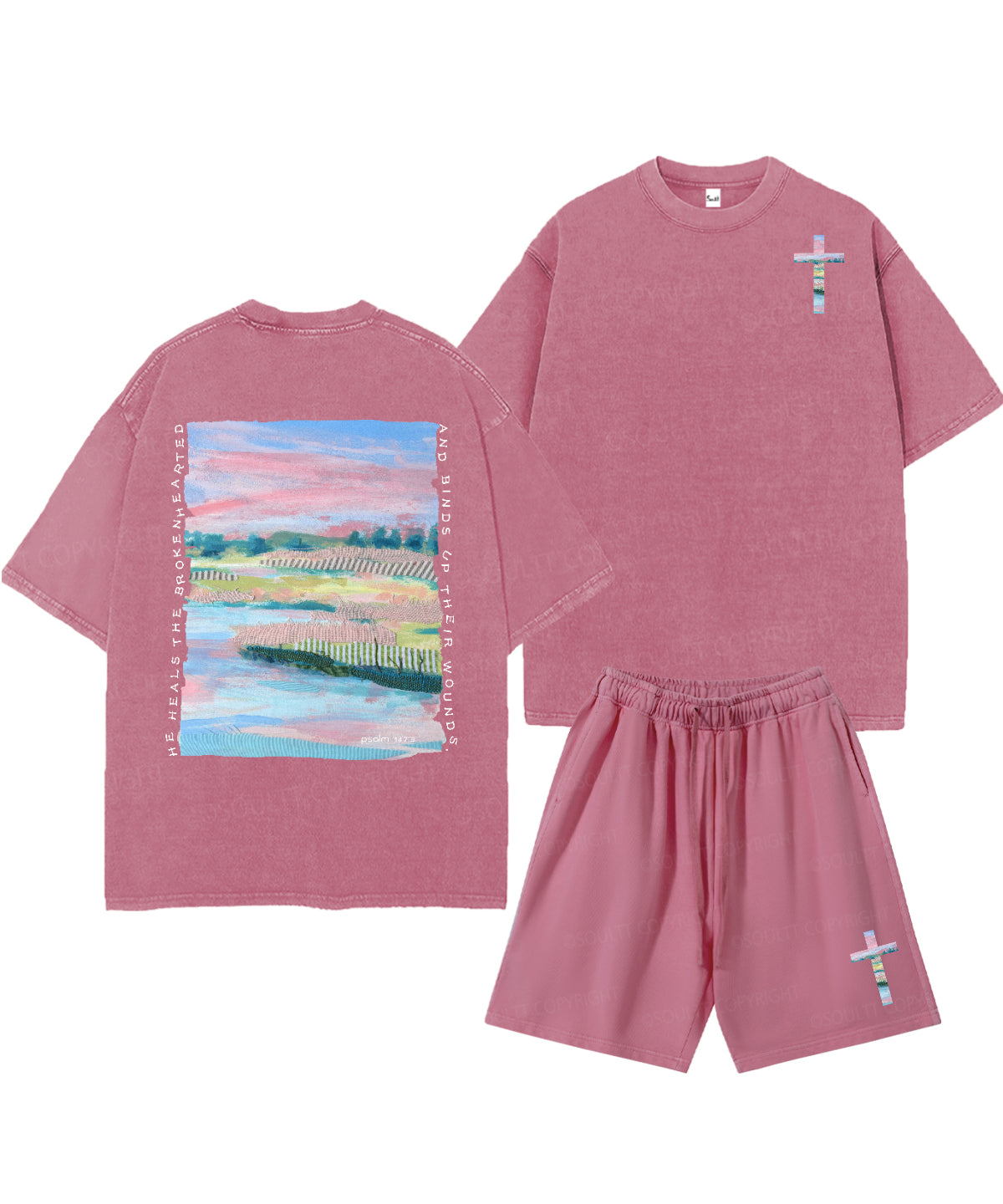 He Heals The Brokenhearted Double Sided Unisex Christian Washed T-Shirt & Shorts