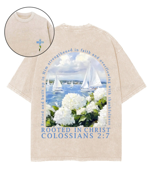 Rooted In Christ Double Sided Unisex Washed Christian T-shirt