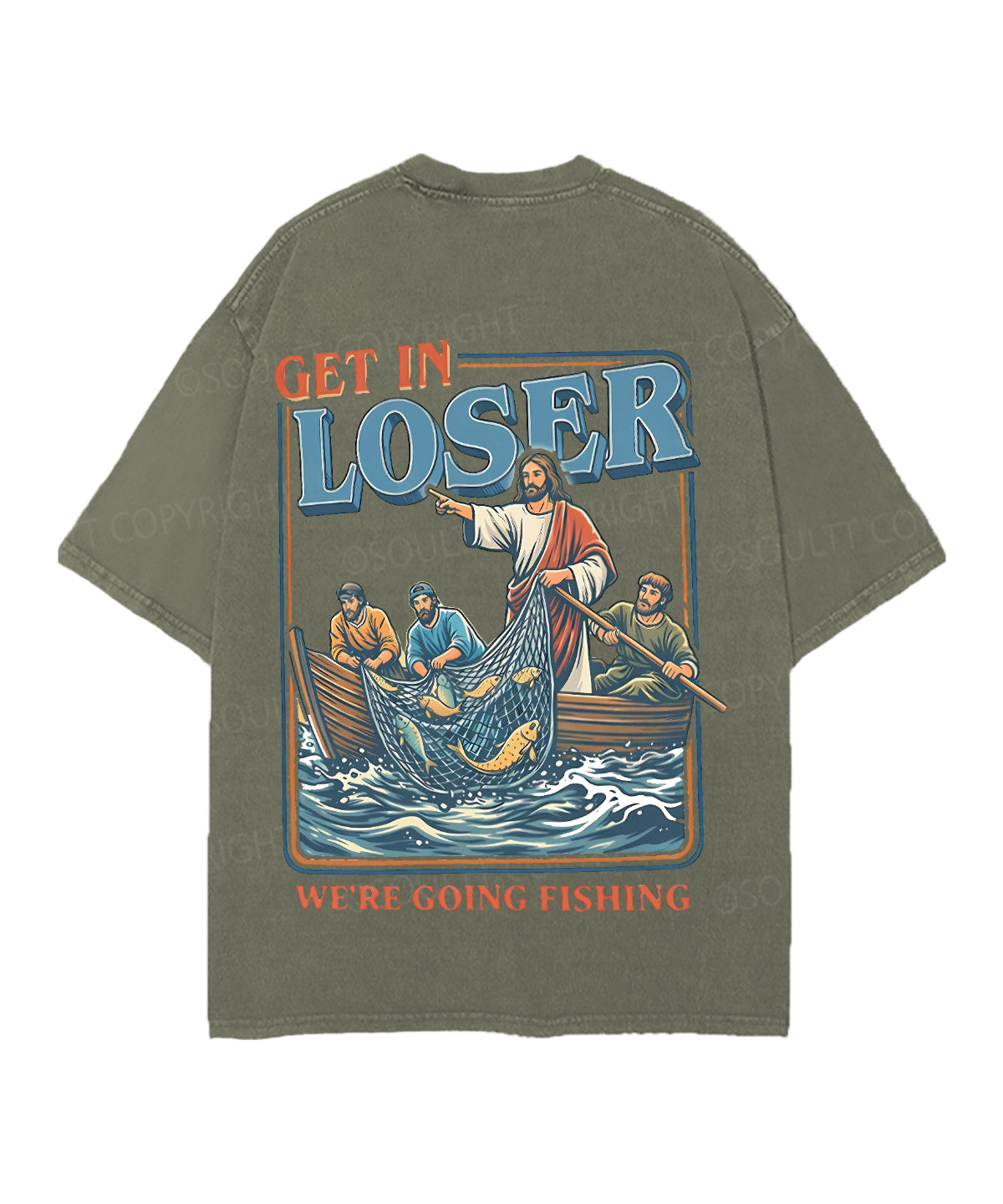 We're Going Fishing Double Sided Unisex Christian Washed T-Shirt & Shorts