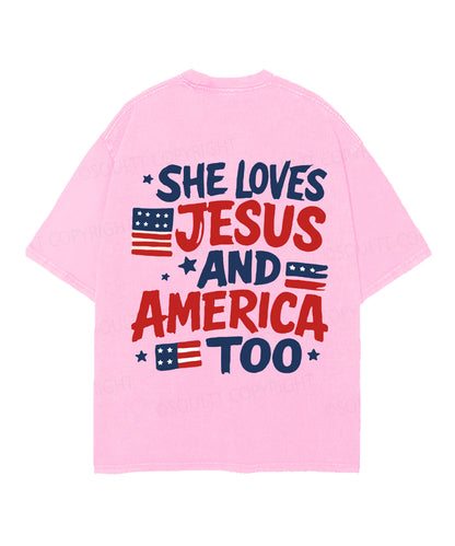She Loves Jesus And America Too Double Sided Unisex Christian Washed T-Shirt & Shorts