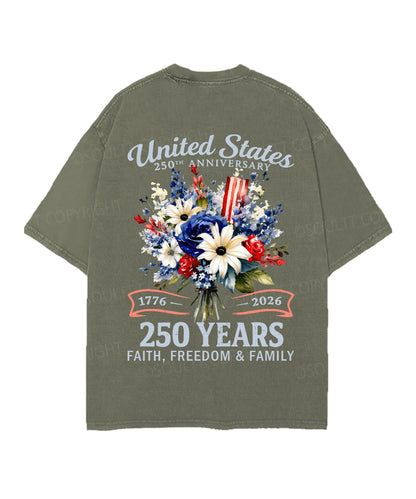 250 Years America Anniversary Double Sided Unisex Christian Washed T-Shirt & Shorts