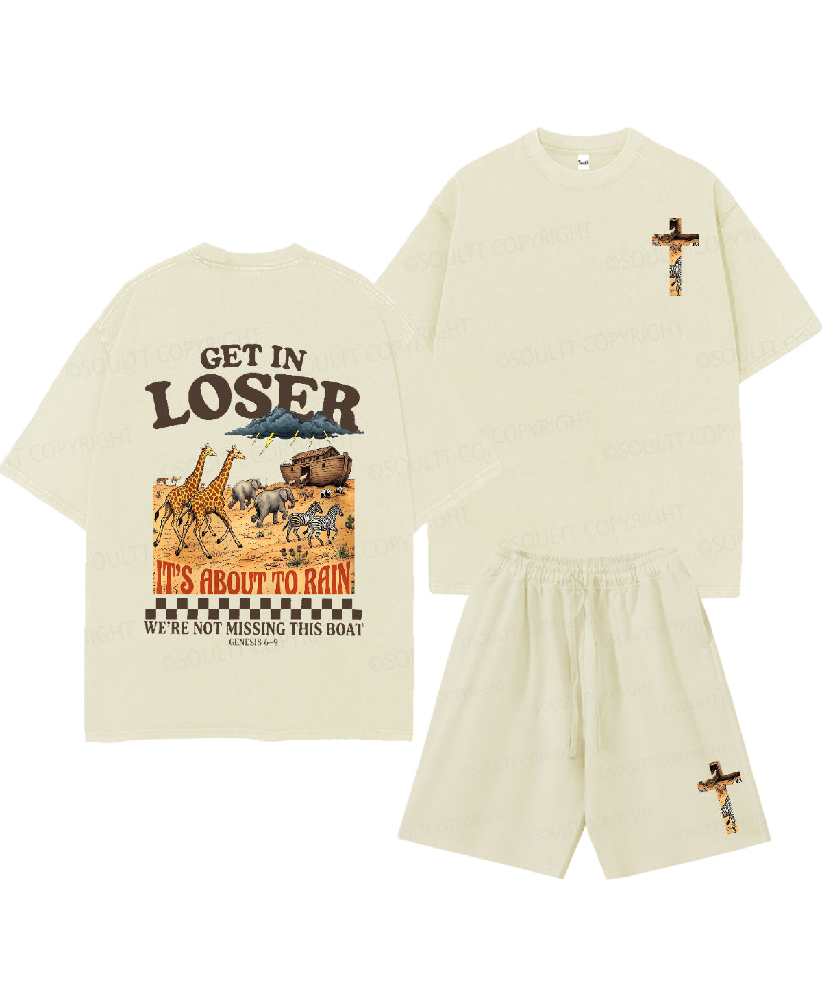 It's About To Rain We're Not Missing This Boat Double Sided Unisex Christian Washed T-Shirt & Shorts