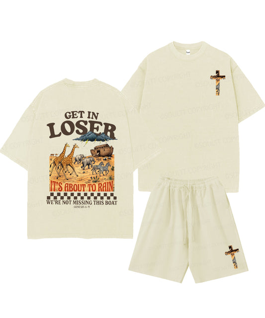 It's About To Rain We're Not Missing This Boat Double Sided Unisex Christian Washed T-Shirt & Shorts