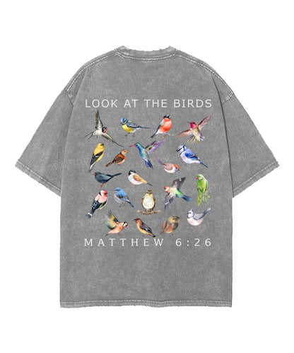 Look At The Birds Double Sided Unisex Washed Christian T-shirt