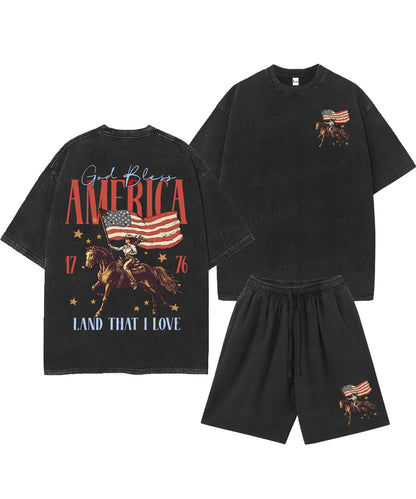 God Bless America Double Sided Unisex Christian Washed T-Shirt & Shorts